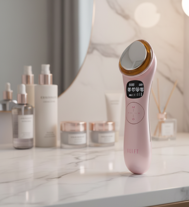 Masseur facial portable ionique pour le corps Fonction de chaleur à lumière LED Resserrement des poches pour un rajeunissement profond de la peau